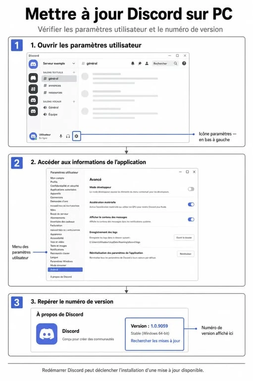 Schéma des étapes pour mettre à jour Discord sur PC