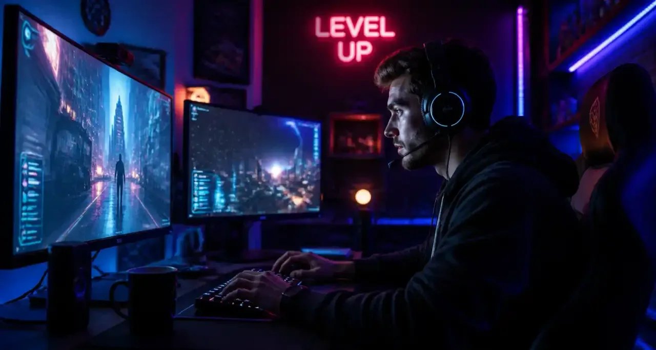 Joueur dans une ambiance néon