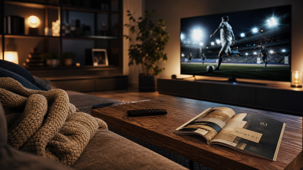Meilleur TV QLED dans un salon lumineux, vue sur 55 pouces