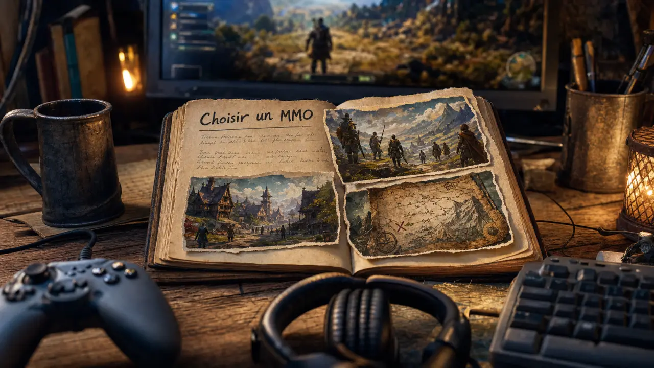 Image MMORPG 2024 : manette et PC pour choisir PvE PvP solo et plateformes