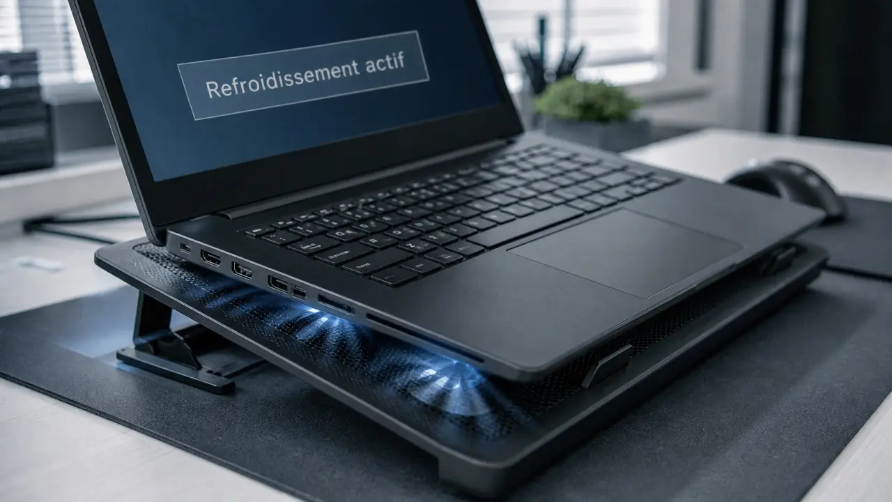 pc portable support ventilé avec refroidissement actif pour éviter la surchauffe