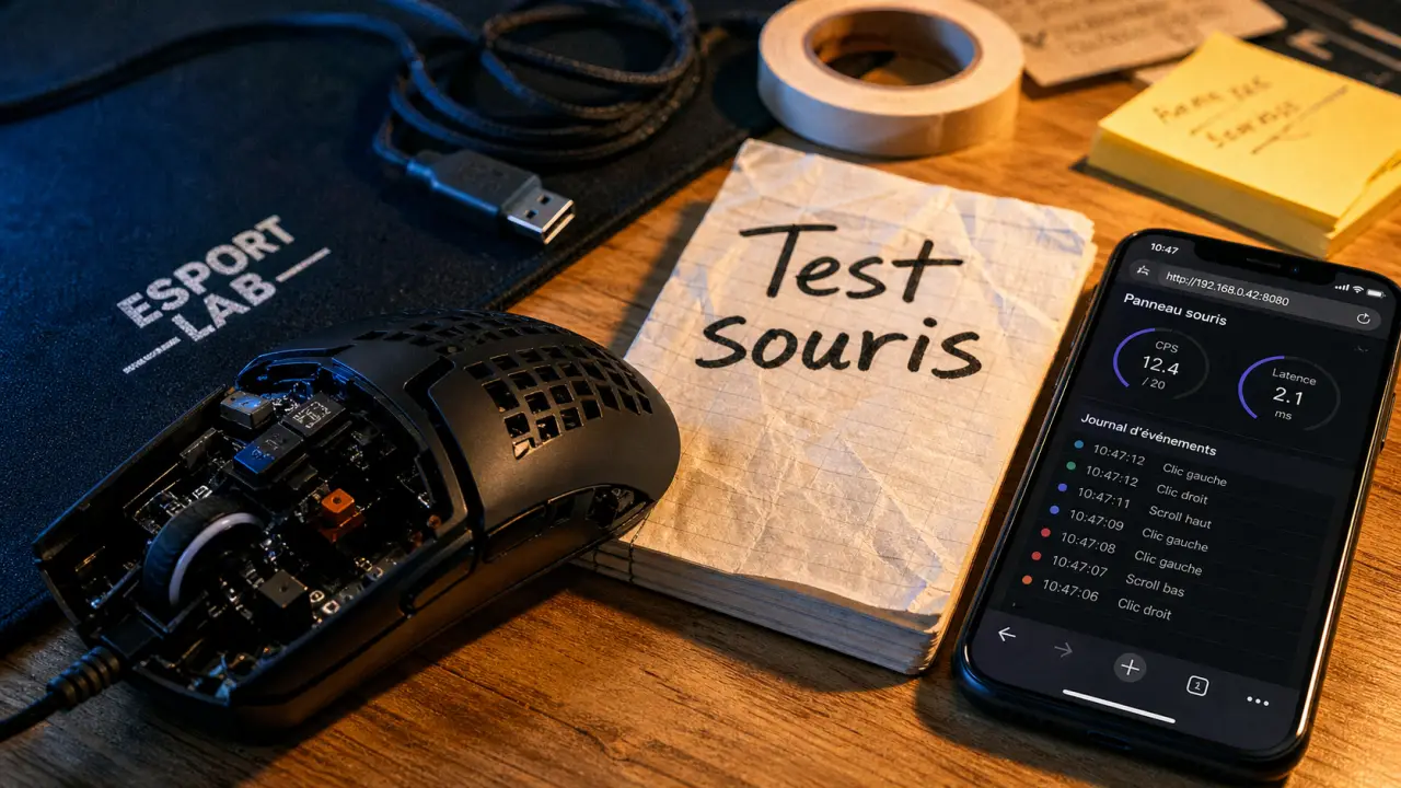 Souris test : clic, molette et double-clic à 80 ms