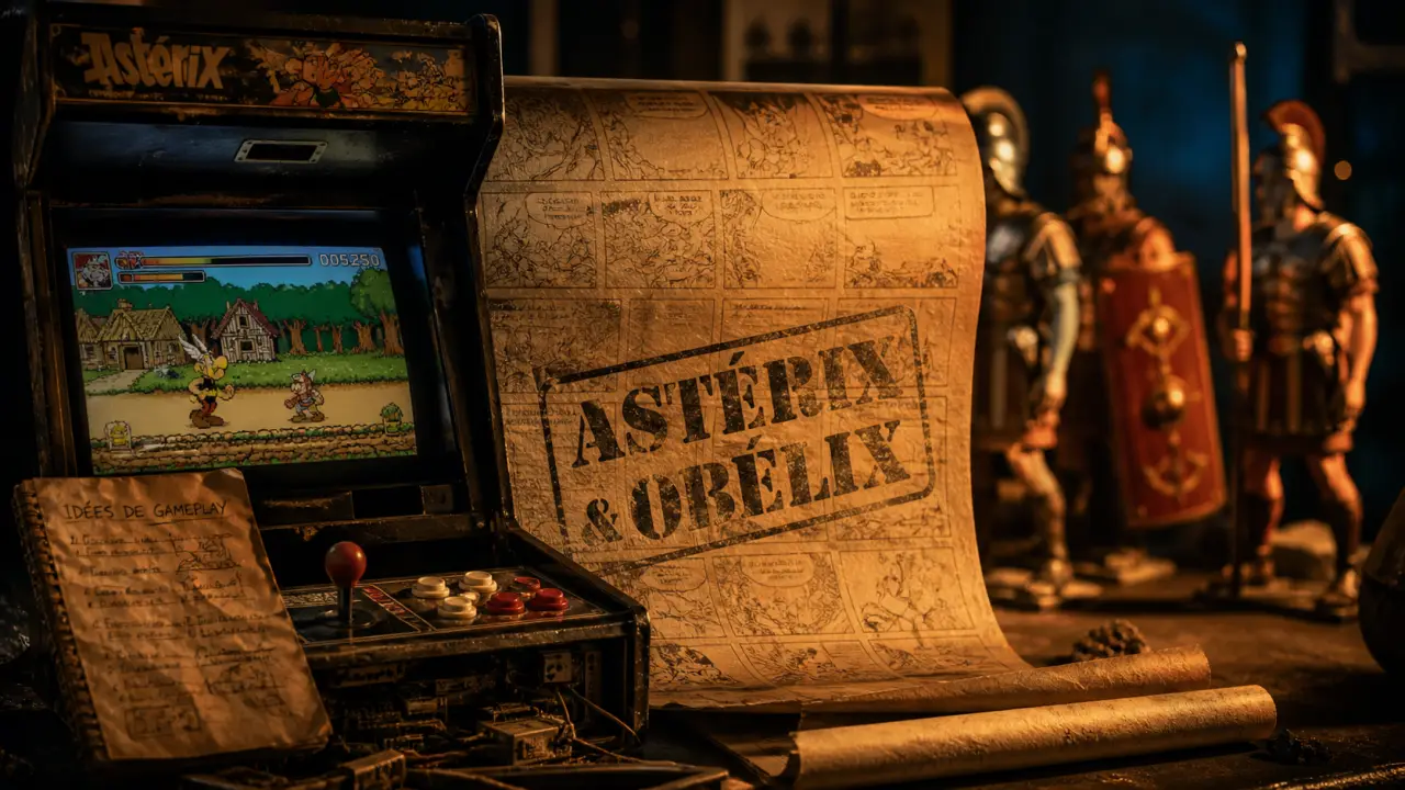 astérix et obélix jeu vidéo en arcade rétro : borne ouverte et écran CRT Astérix & Obélix