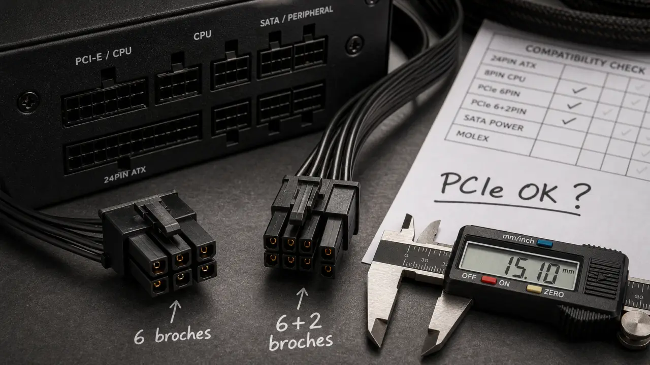 cable pci express 6+2, riser et adaptateur SATA pour PC