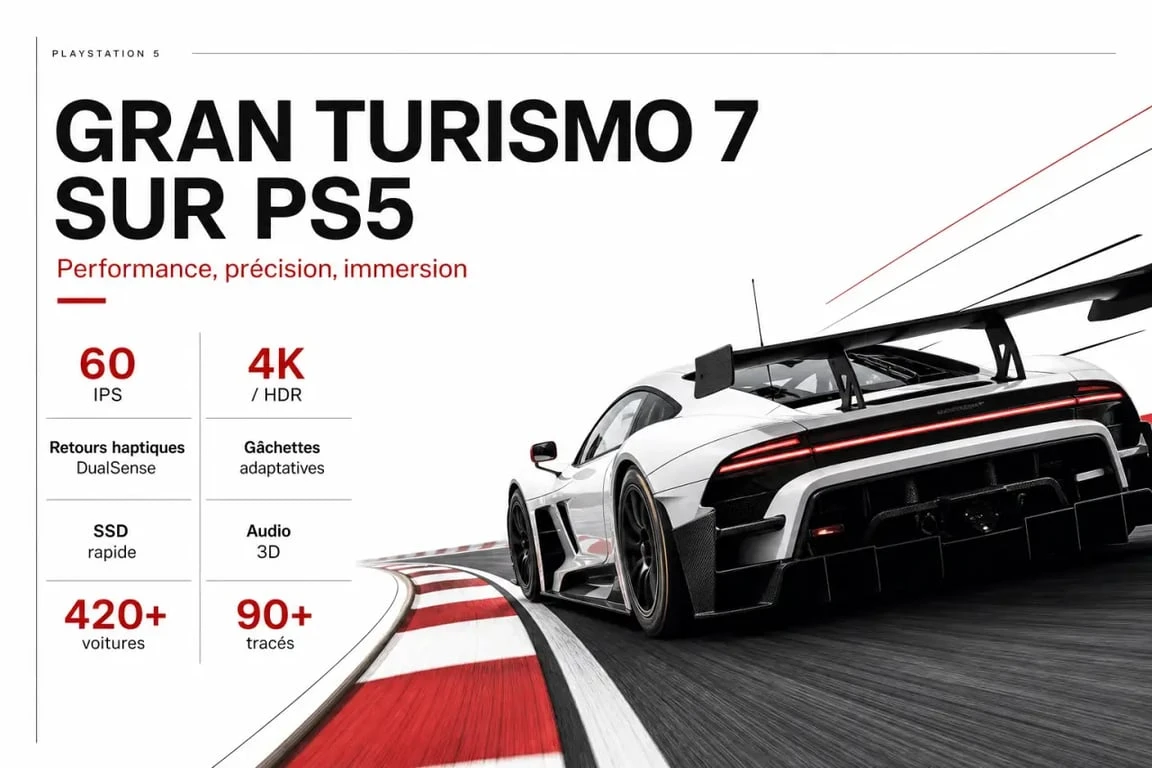 GT7 PS5 : synthèse visuelle des fonctionnalités PS5 et du contenu de Gran Turismo 7
