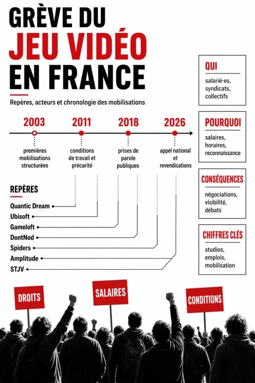 Grève jeu vidéo : frise chronologique des mobilisations, studios concernés et revendications en France