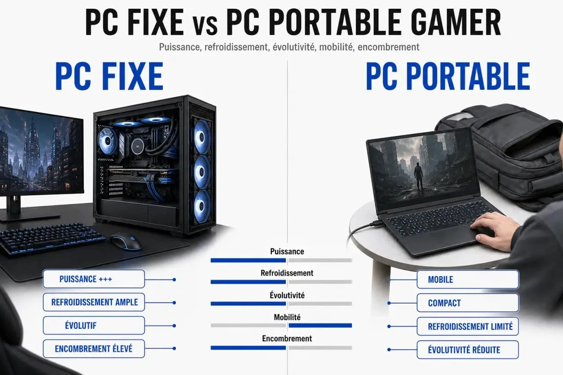 pc gamer black friday : comparaison visuelle entre PC fixe gamer et PC portable gamer