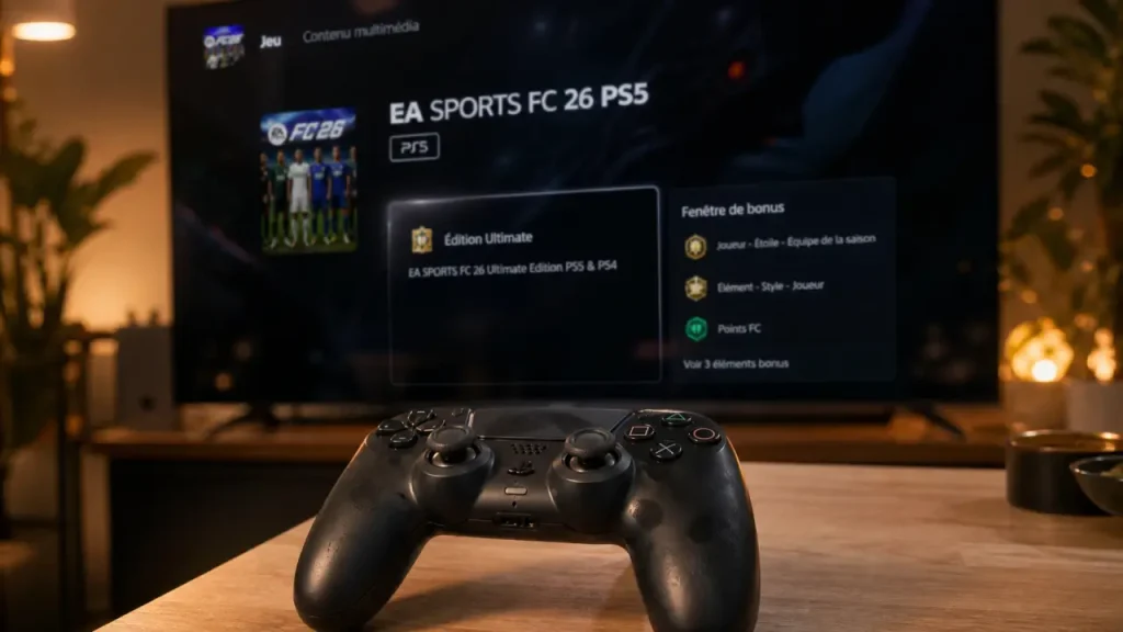 FIFA 2026 PS5 : manette PS5 et écran EA SPORTS FC 26, bonus précommande
