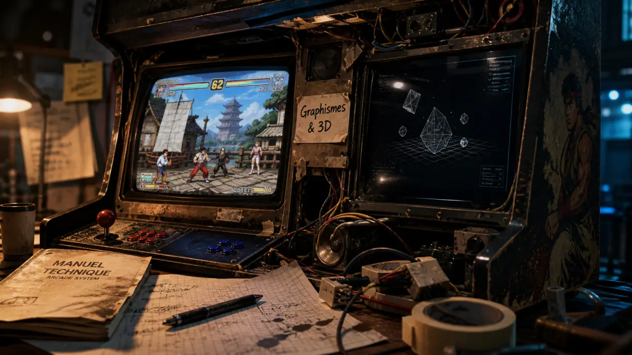 Graphismes de jeu vidéo : 2D/pseudo-3D à gauche, 3D polygones à droite
