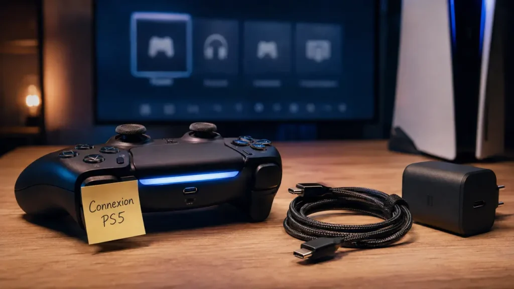Connecter manette PS5 en USB-C puis Bluetooth