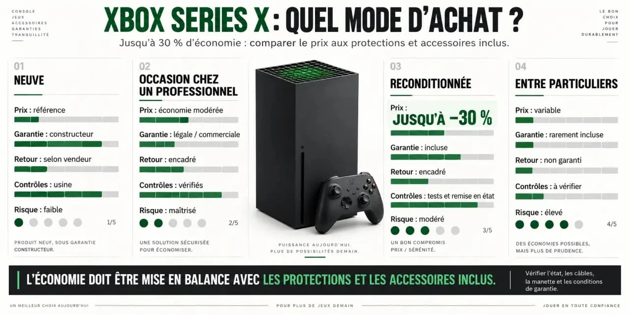 Xbox Series X occasion : comparaison entre neuf, reconditionné et achat entre particuliers