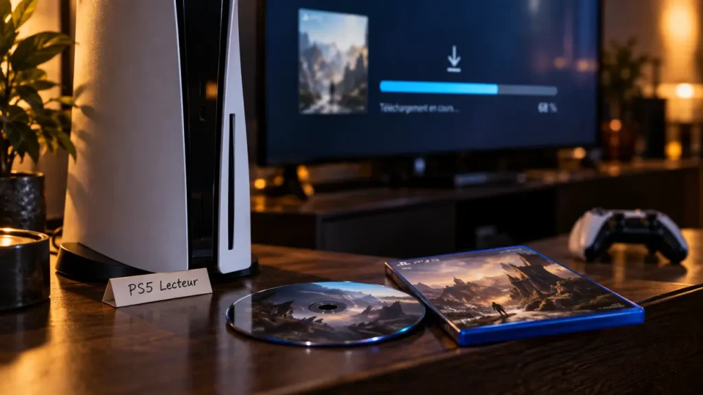Lecteurs cd ps5 : PS5 avec disque Blu-ray et interface téléchargement