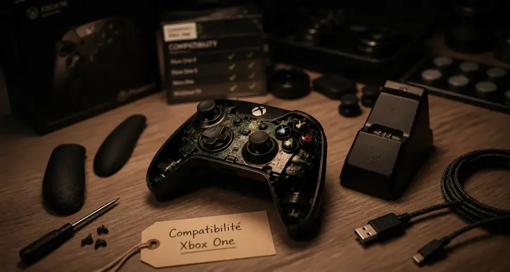 Manette pour xbox one avec charge et accessoires, compatibilité