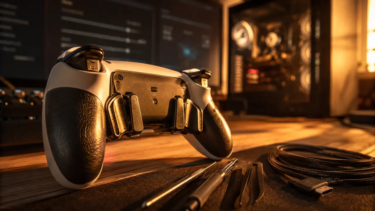 Manette professionnel PS5 avec palettes reconfigurables et réglages Hall Effect sur bureau PC