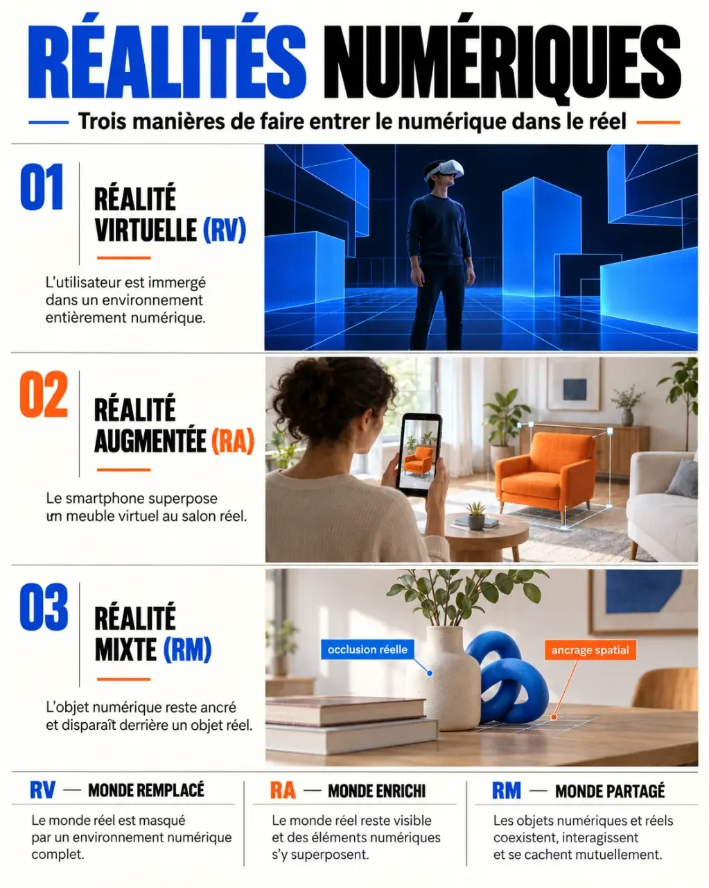 Infographie comparative sur la réalité virtuelle et la réalité augmentée
