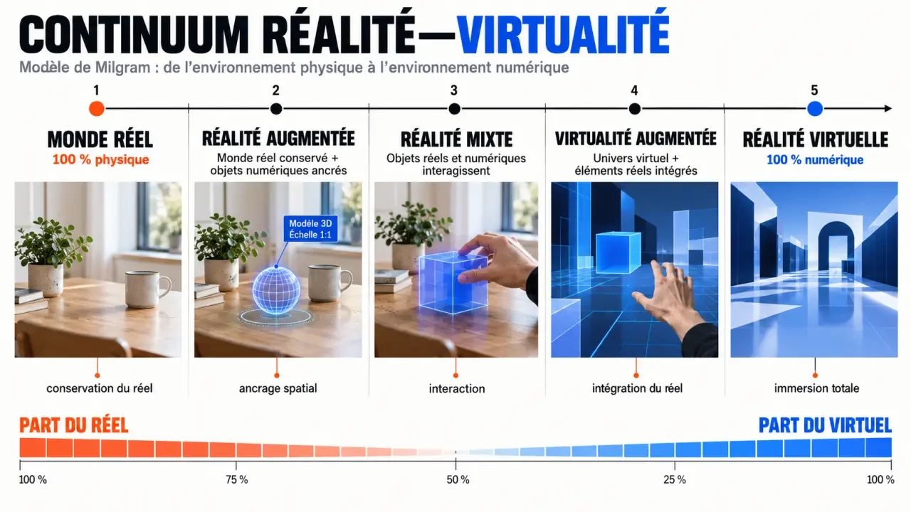 Continuum réalité-virtualité de Milgram appliqué à la réalité virtuelle et à la réalité augmentée