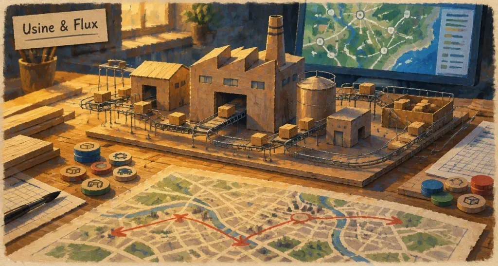 Jeux de construction PC : maquette d’usine avec convoyeurs
