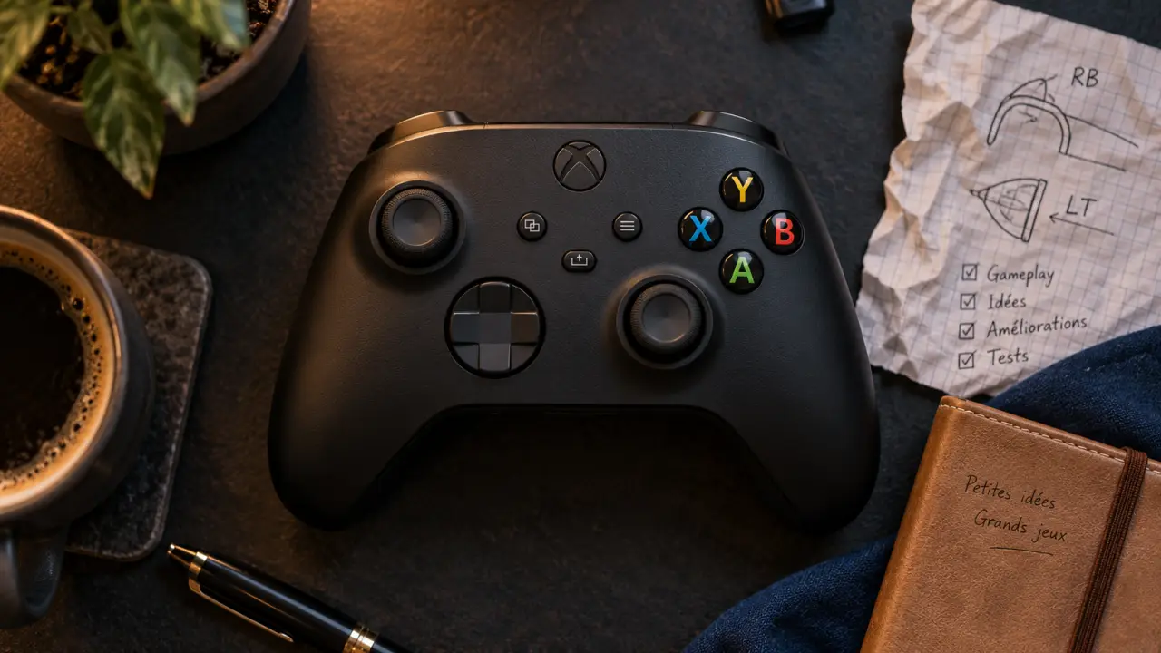 Manette xbox touche : boutons vus de dessus (A, B, X, Y, RB, LT)