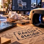 Réalité virtuelle et réalité augmentée : casque VR et smartphone AR au bureau